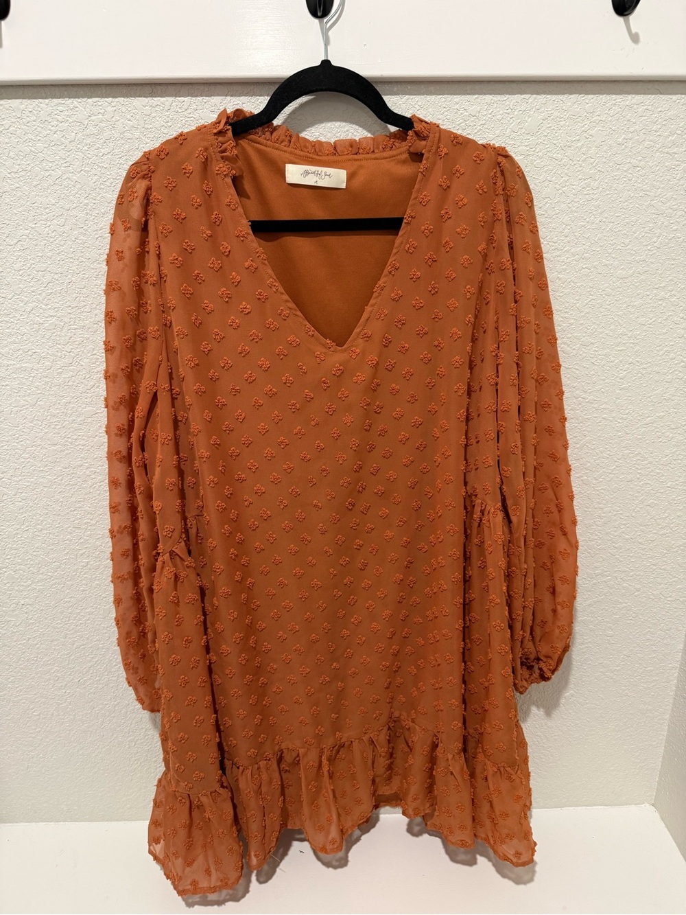 Textured V-Neck Mini Dress in Terracotta by 1. State